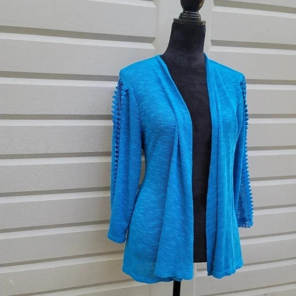 Studio Works Lightweight Knit Stretch Open Front Cardigan Blue Stretch Lace LA - Picture 4 of 8
